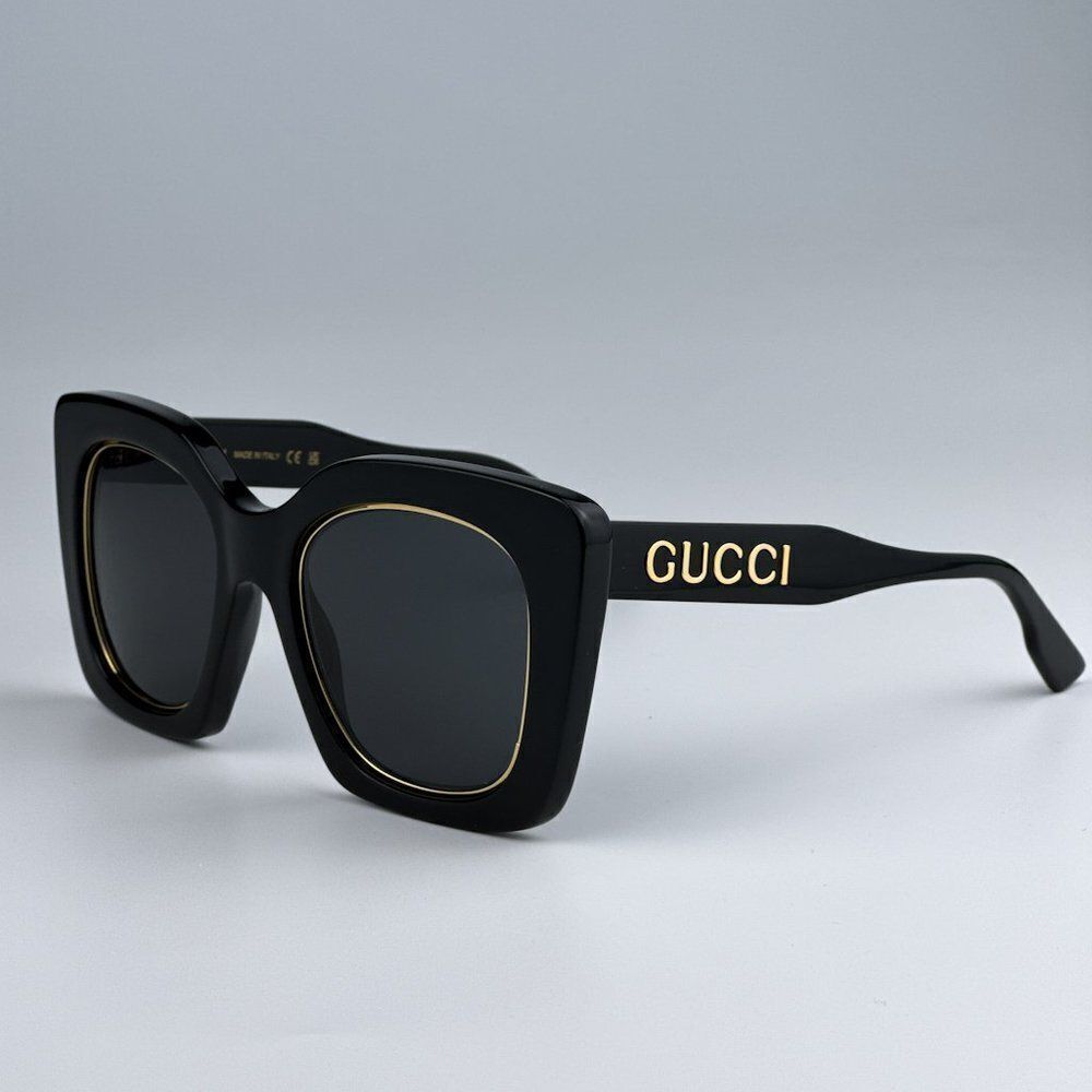 NEW Gucci GG1151S 001 Black/Gold Grey Cat Eye Oversized  Unisex Sunglasses - Picture 8 of 12